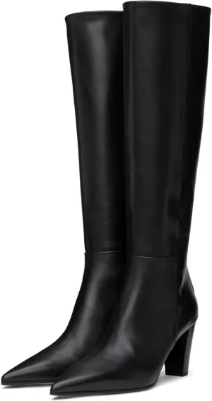 Women Vintage Chunky Block Heel Knee High Western Boots Pointed Closed Toe Snakeskin Boots Back Zipper Under Knee Combat Boots Two-Toned Fall Winter Boot Office Party Dressy Chic 4-11 M US