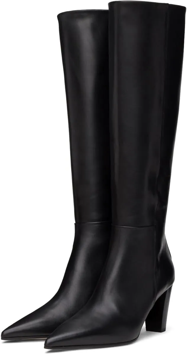 Women Vintage Chunky Block Heel Knee High Western Boots Pointed Closed Toe Snakeskin Boots Back Zipper Under Knee Combat Boots Two-Toned Fall Winter Boot Office Party Dressy Chic 4-11 M US
