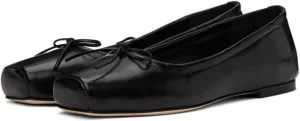 Women Vintage Square Toe Ballet Flats Bow Slip On Satin Flats Comfortable Matte Leather Metallic Flats Office Ladies Work Flat Heel Dress Shoes Club Driving Flat Shoes Spring 4-11 M US