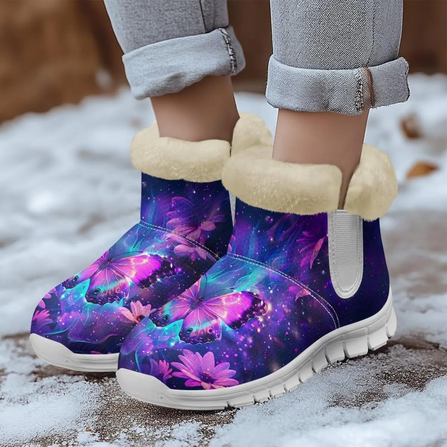 Women Warm Winter Shoes Ankle Booties with Plush Flannel Lining Memory Foam Non Slip Snow Booties