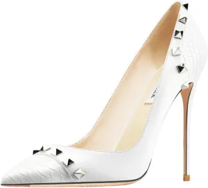 Women's 10CM Stiletto Pumps, Designer Rivet Pointed Toe Luxury
