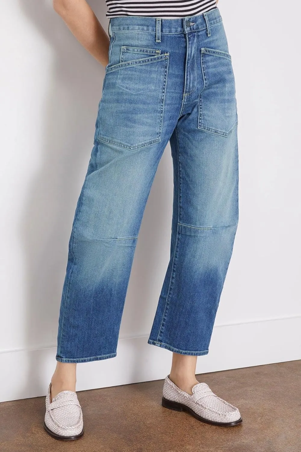 Women's Barrel Baggy Jeans Wide Leg Horseshoe Denim Pants High Waisted Boyfriend Y2K Vintage Jeans with Pockets