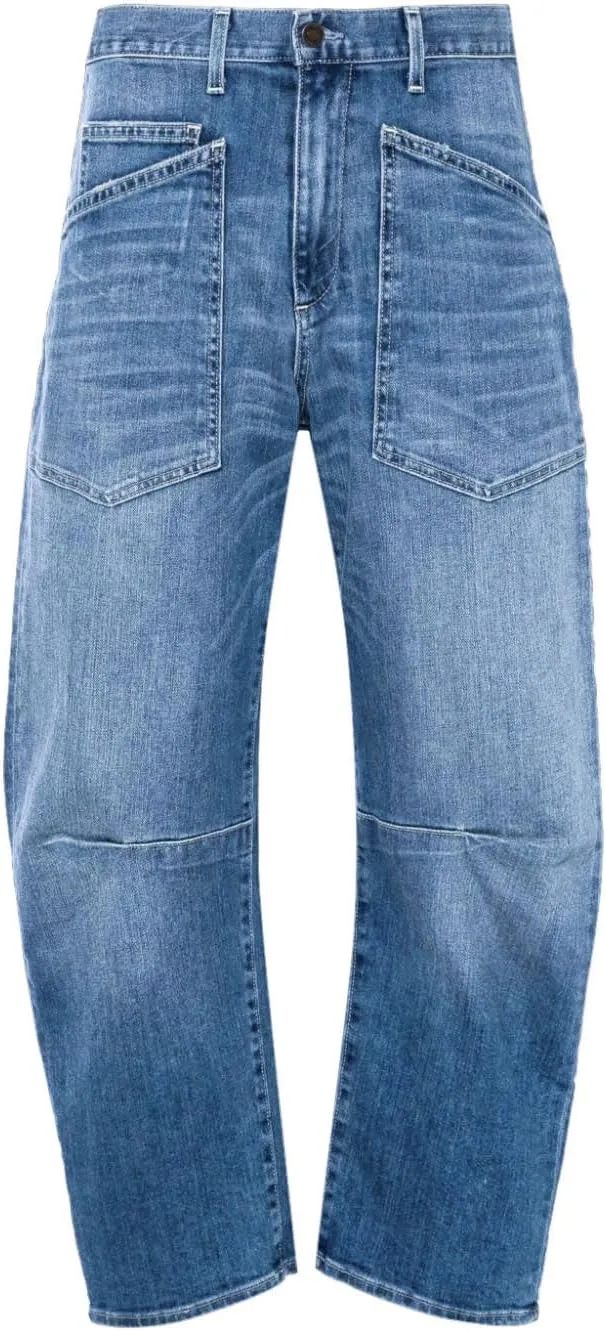 Women's Barrel Baggy Jeans Wide Leg Horseshoe Denim Pants High Waisted Boyfriend Y2K Vintage Jeans with Pockets