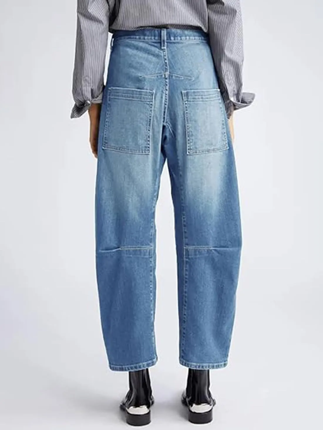 Women's Barrel Baggy Jeans Wide Leg Horseshoe Denim Pants High Waisted Boyfriend Y2K Vintage Jeans with Pockets