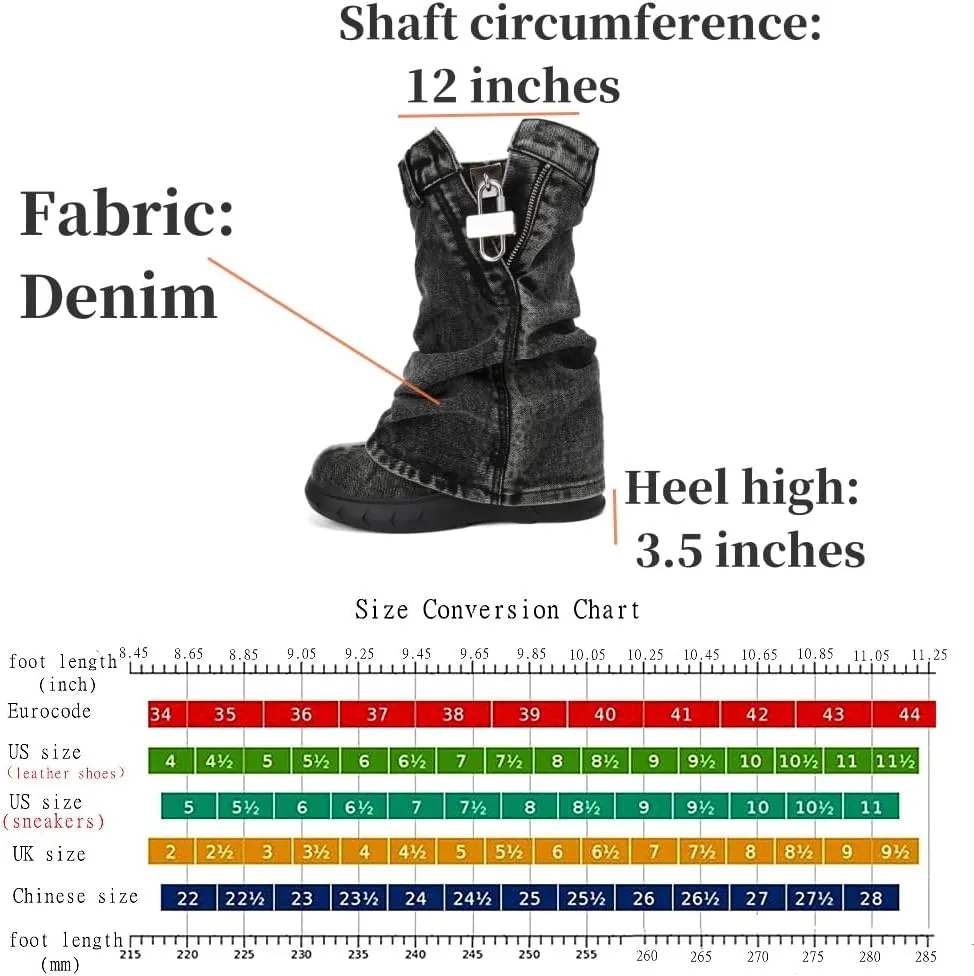 Women's Boots Thick Bottom Western Cowboy Round Toe Padlock Folding Boots for women Vintage Fashion Heightened Platform Mid Calf Booties