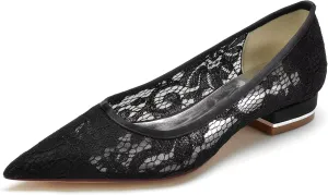 Women's Breathable Crochet Lace Floral Ballet Flats - Pointed Toe Bridal Shoes for Wedding Party, Comfortable Cushioned Bridesmaid Dress Sandals