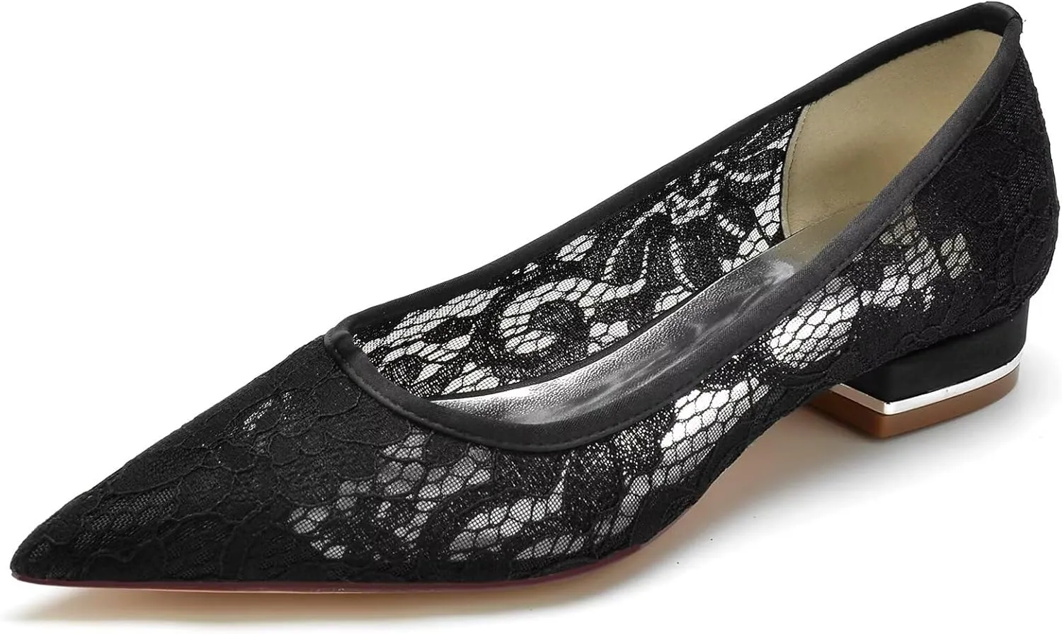 Women's Breathable Crochet Lace Floral Ballet Flats - Pointed Toe Bridal Shoes for Wedding Party, Comfortable Cushioned Bridesmaid Dress Sandals