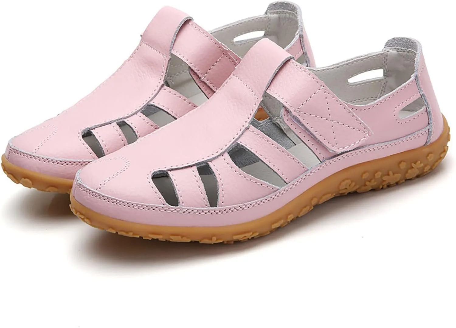 Women's Casual Boho Sandals Summer Leather Comfort Closed Toe Ankle Strap Beach Shoes Soft Sole Orthopedic Sandals