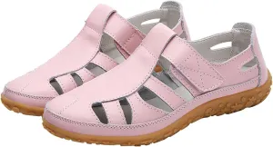 Women's Casual Boho Sandals Summer Leather Comfort Closed Toe Ankle Strap Beach Shoes Soft Sole Orthopedic Sandals