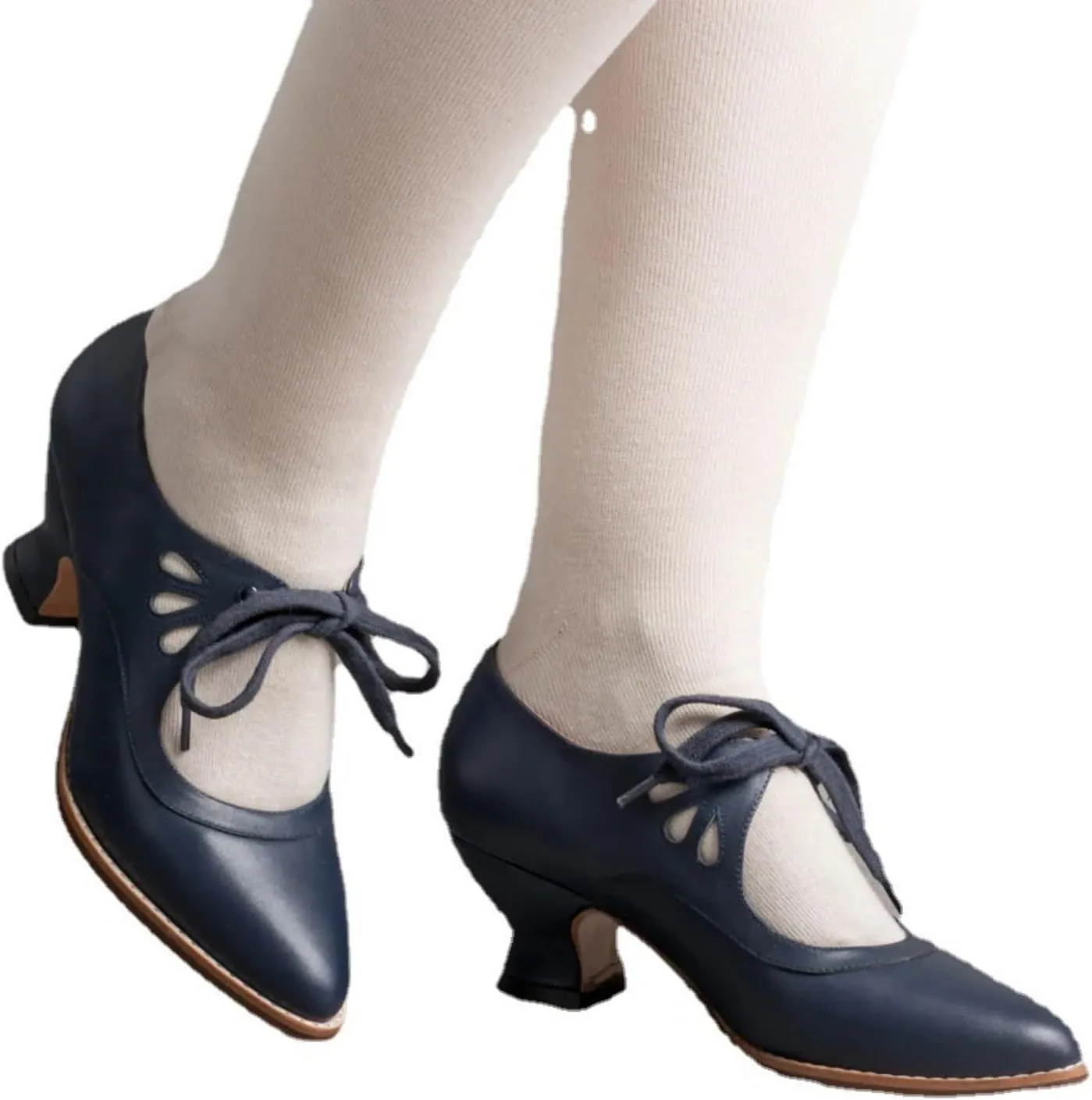 Women's Chunky Heel Lace Up Oxfords Pointed Toe Mid Chunky Heel Brogues Casual Saddle Shoes Comfortable Wingtip High Heel Pumps Shoes