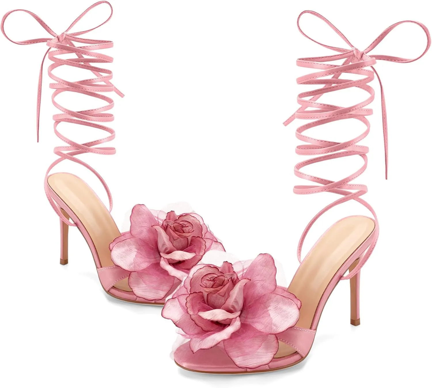 Women's Clear Strap High Kitten Transparent Heel Black Red Floral Heels Sexy Slip On Round Open Peep Toe Rhinestone Mules Slide Sandals Summer Backless Party Prom Dress Shoes 3 Inch