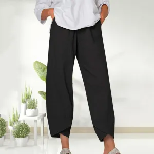 Womens Cotton Linen Capri Pants,High Waisted Comfy Baggy Trousers,Cotton Linen Pant Summer Casual Capri Pants with Pockets