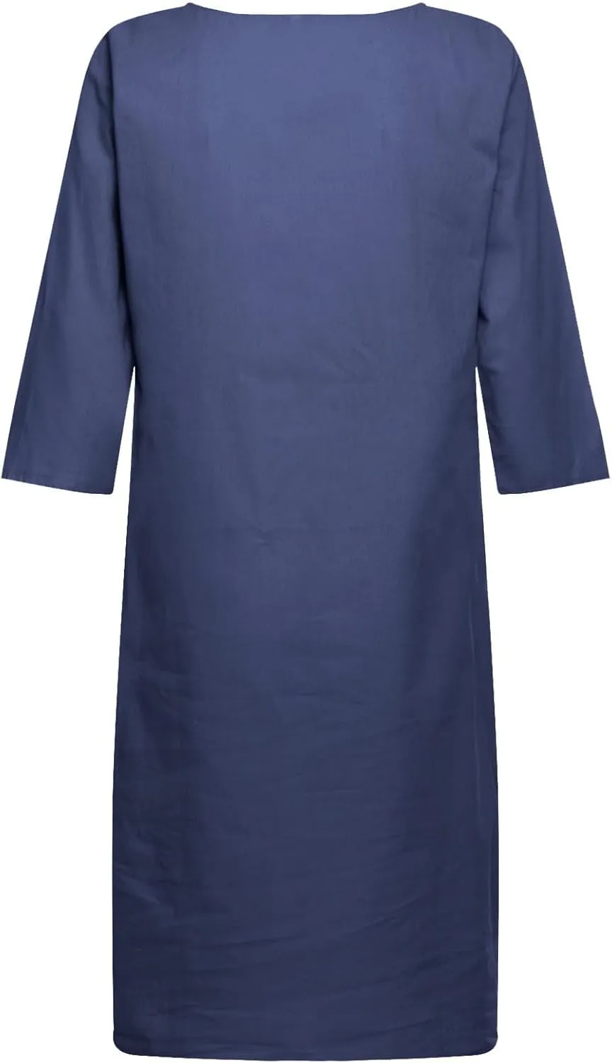Womens Cotton Linen Dress Boho Beach Casual Summer Elegant Mini Dress Trendy Loose Fit Vacation Short Shirt Dresses