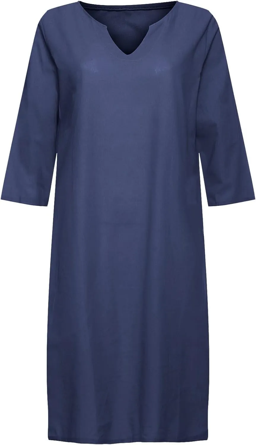 Womens Cotton Linen Dress Boho Beach Casual Summer Elegant Mini Dress Trendy Loose Fit Vacation Short Shirt Dresses