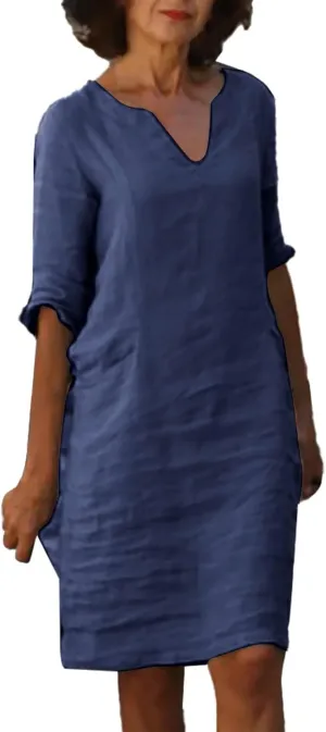 Womens Cotton Linen Dress Boho Beach Casual Summer Elegant Mini Dress Trendy Loose Fit Vacation Short Shirt Dresses
