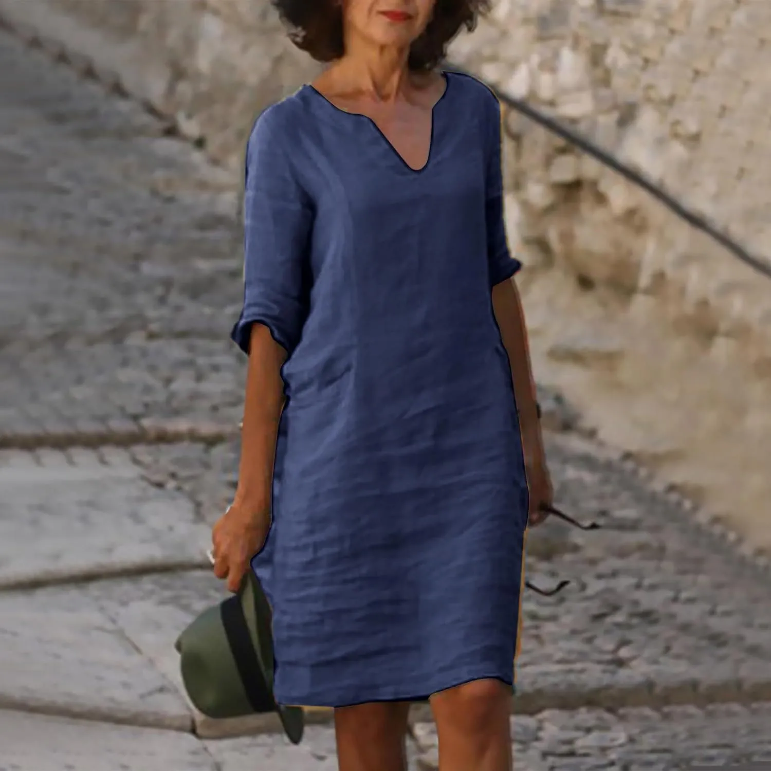 Womens Cotton Linen Dress Boho Beach Casual Summer Elegant Mini Dress Trendy Loose Fit Vacation Short Shirt Dresses