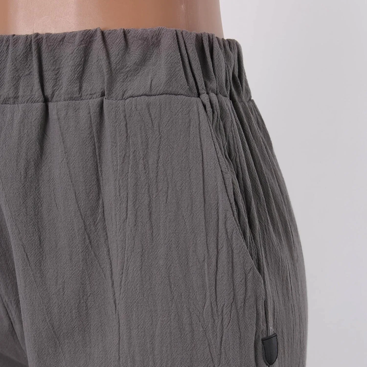 Women's Cotton Linen Pants Summer Casual Baggy Wide Leg Elastic High Waist Beach Slacks Stripe Printed Capri Trousers