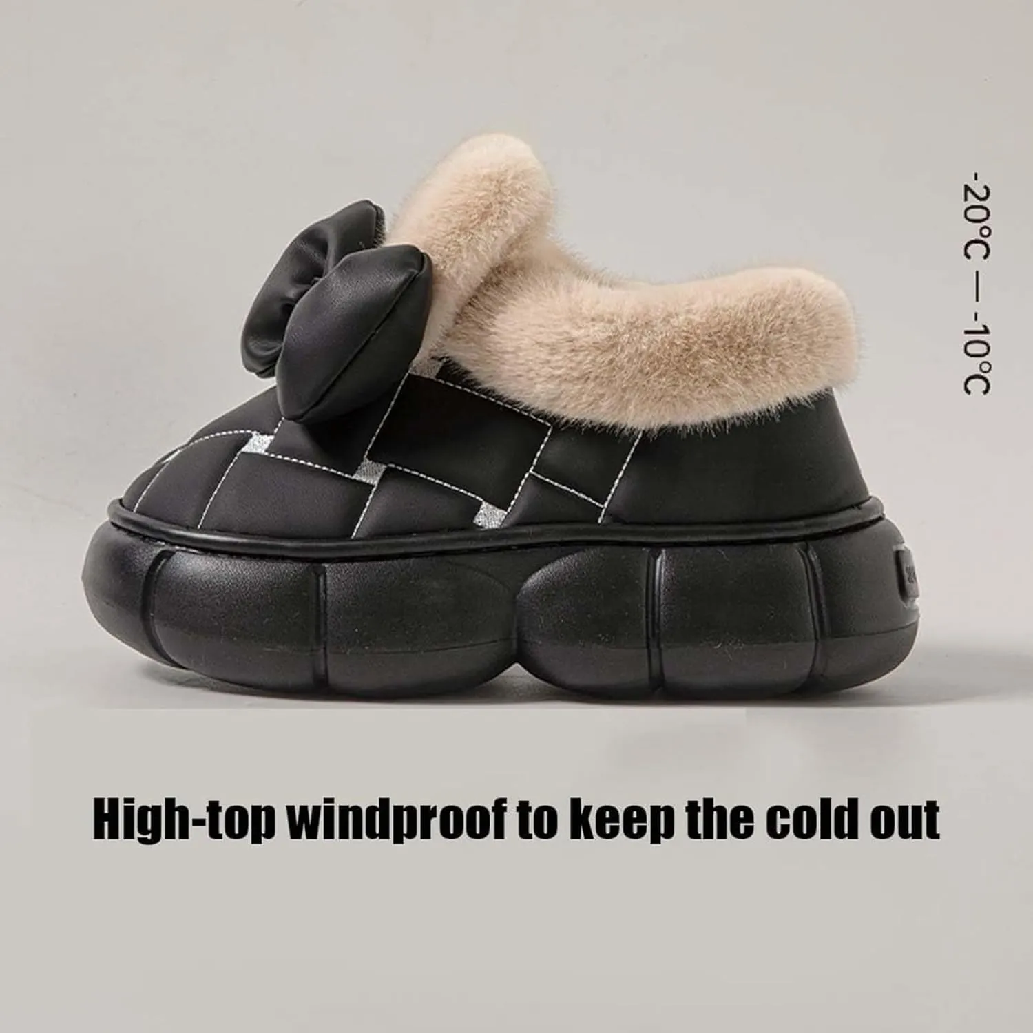 Women's Cute Bowknot Design Plush Lined Slipper, Winter Warm Anti-Skid Waterproof Thick Sole House Boots, Casual Comfortable Furry Bow Slippers