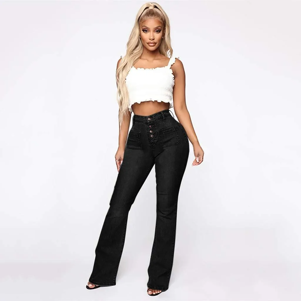 Women's Flare Jeans High Waisted Wide Leg Bell Bottom Denim Pants Butt Lift Retro Bootcut Stretch Trouser with Pockets
