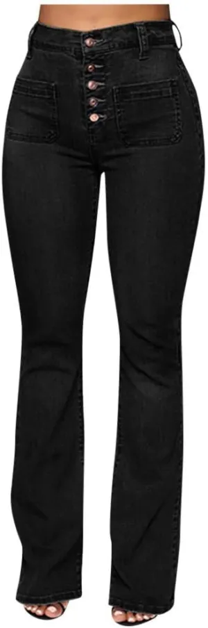 Women's Flare Jeans High Waisted Wide Leg Bell Bottom Denim Pants Butt Lift Retro Bootcut Stretch Trouser with Pockets
