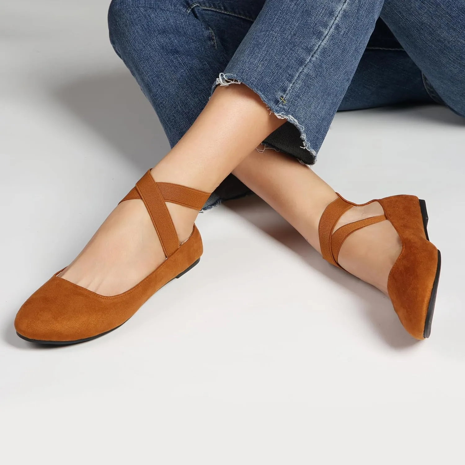 Women's Flats Comfortable Fashion Shoes for Women with Elastic Ankle Straps Dressy Ballerina Style Closed Toe s for Women Casual Flat
