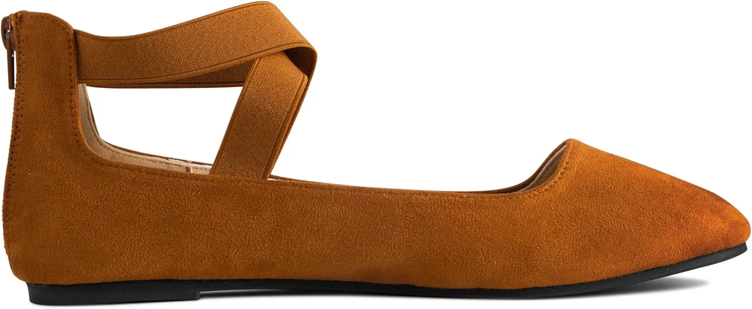 Women's Flats Comfortable Fashion Shoes for Women with Elastic Ankle Straps Dressy Ballerina Style Closed Toe s for Women Casual Flat