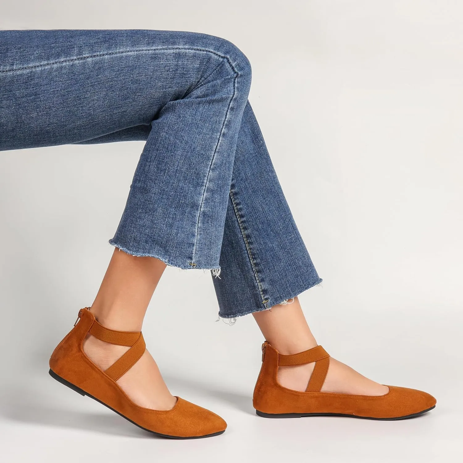Women's Flats Comfortable Fashion Shoes for Women with Elastic Ankle Straps Dressy Ballerina Style Closed Toe s for Women Casual Flat