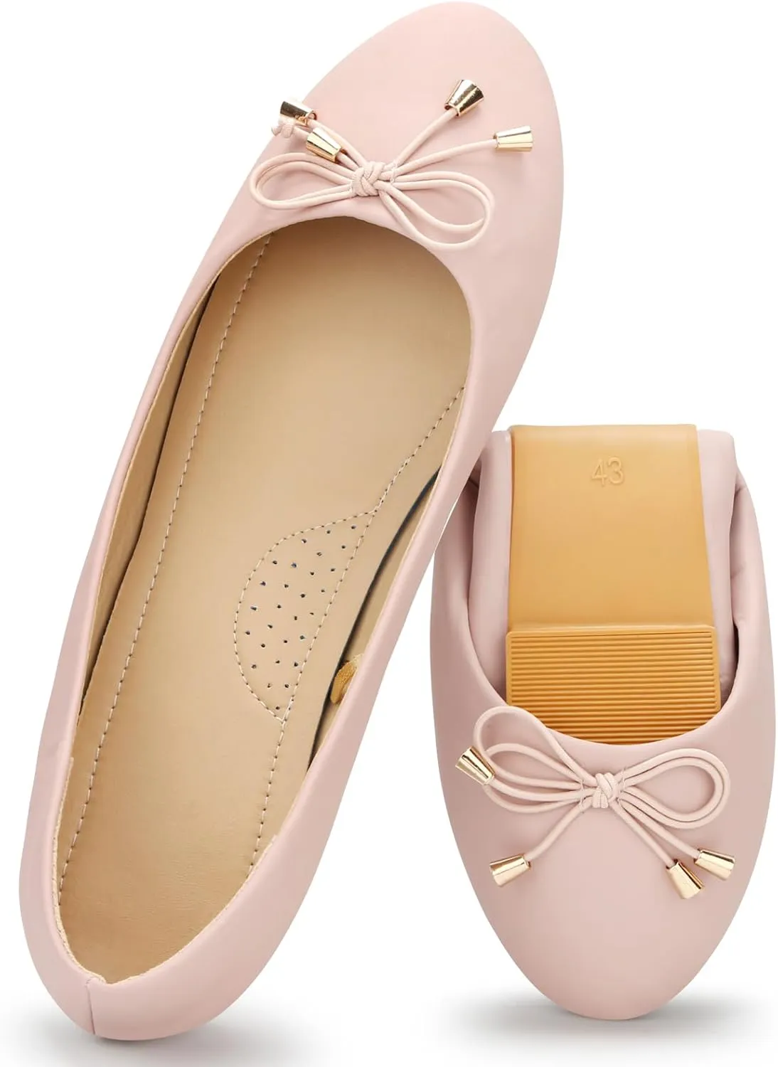Women's Flats Foldable Ballet Flats for Women Comfortable Ballerina Flats Roll Up Flats for Wedding Party Travel