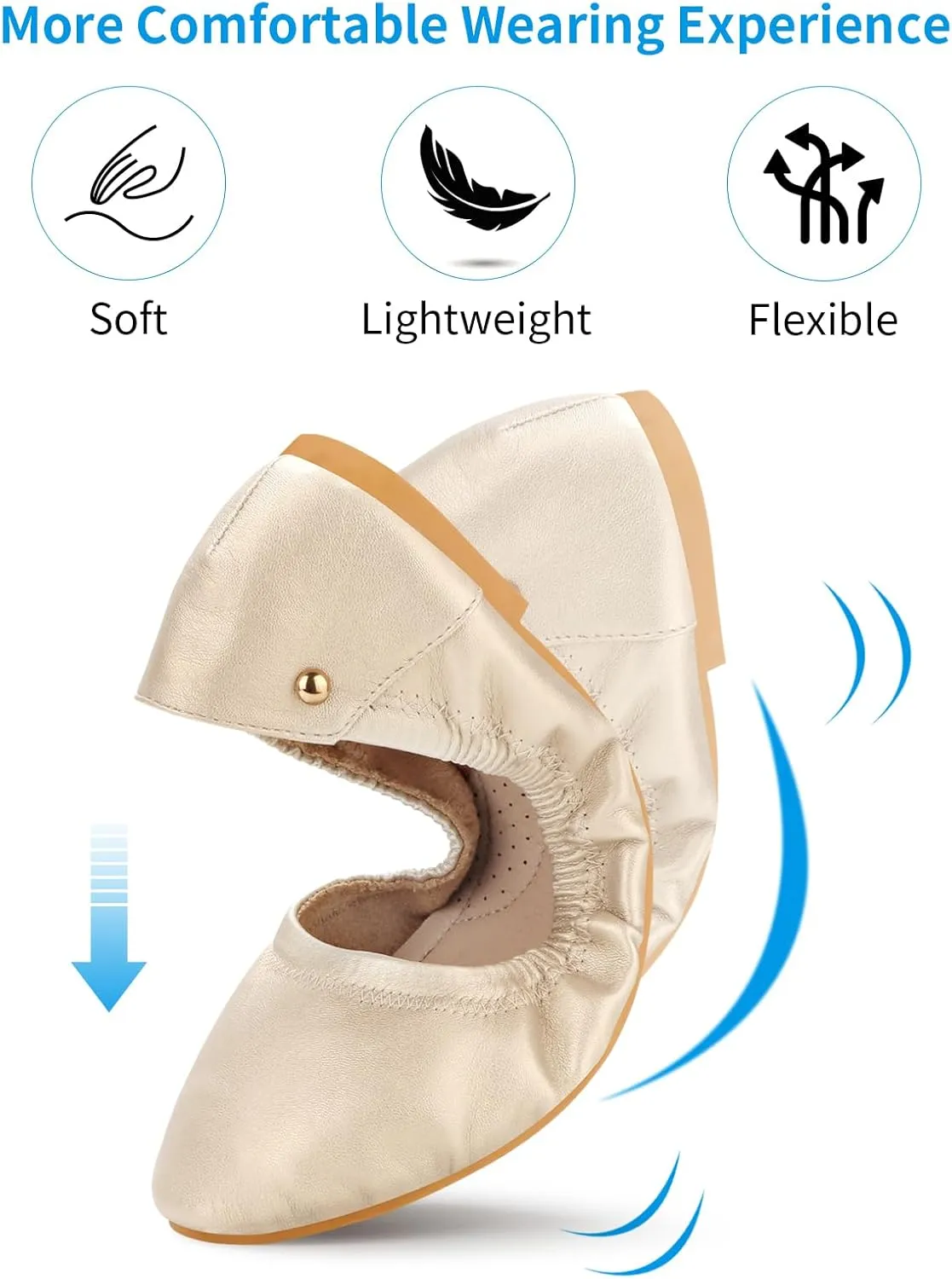 Women's Flats Foldable Ballet Flats for Women Comfortable Ballerina Flats Roll Up Flats for Wedding Party Travel