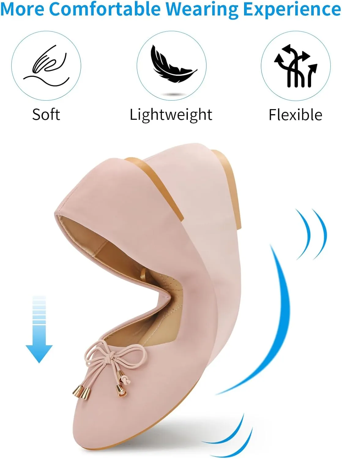 Women's Flats Foldable Ballet Flats for Women Comfortable Ballerina Flats Roll Up Flats for Wedding Party Travel