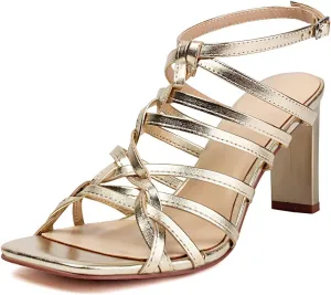 Women's Gladiator Heeled Sandals Summer Dressy Strappy Square Open Toe Chunky High Heels with Ankle Strap, Sexy Fashion Comfort Shoes for Party Casual Sandals