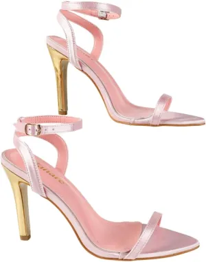 Women's High Heel Sandals – Elegant Strappy Evening Shoes with Gold Heel, Romantic Pointed-Toe Party Heels for Weddings & Special Occasions