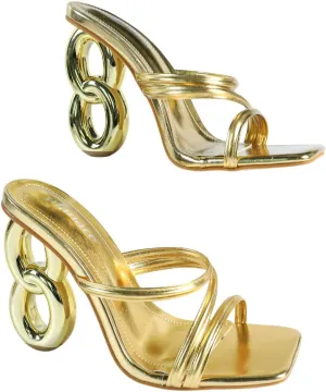 Women's High Heel Sandals – Modern Square-Toe Dress Sandals with Silver Ring Heel, Elegant Strappy Heels for Parties, Dates & Special Occasions