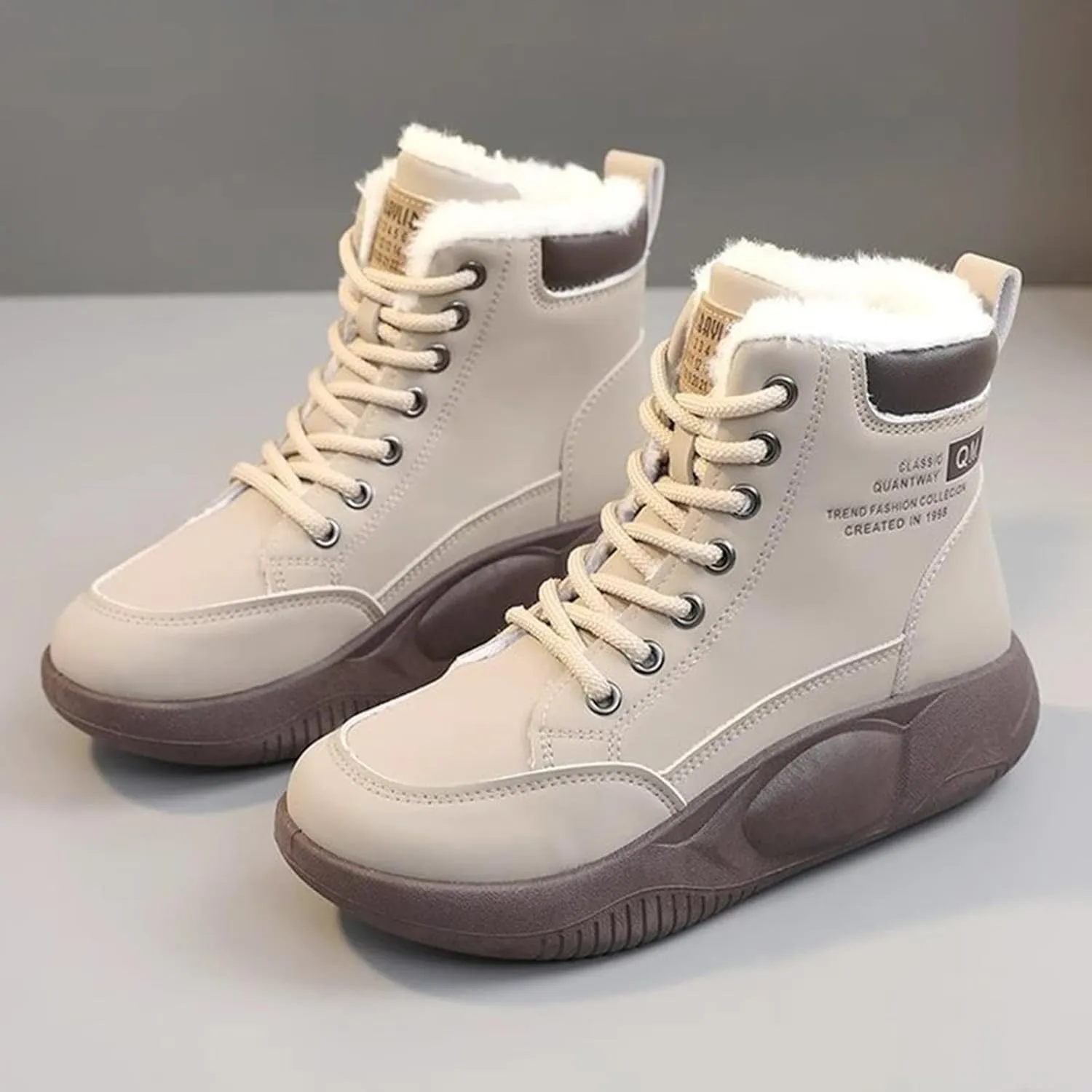Women's High Top Thick Sole Boots Cozy Thermal Plush Lined Non-Slip Fashion Boot Casual Lace Up Sneakers