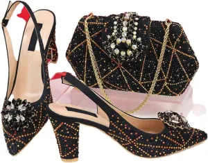 Women's Italian Shoes and Bags Set with Rhinestone Wedding Party Shoes Bridal Designer Luxury Sandals