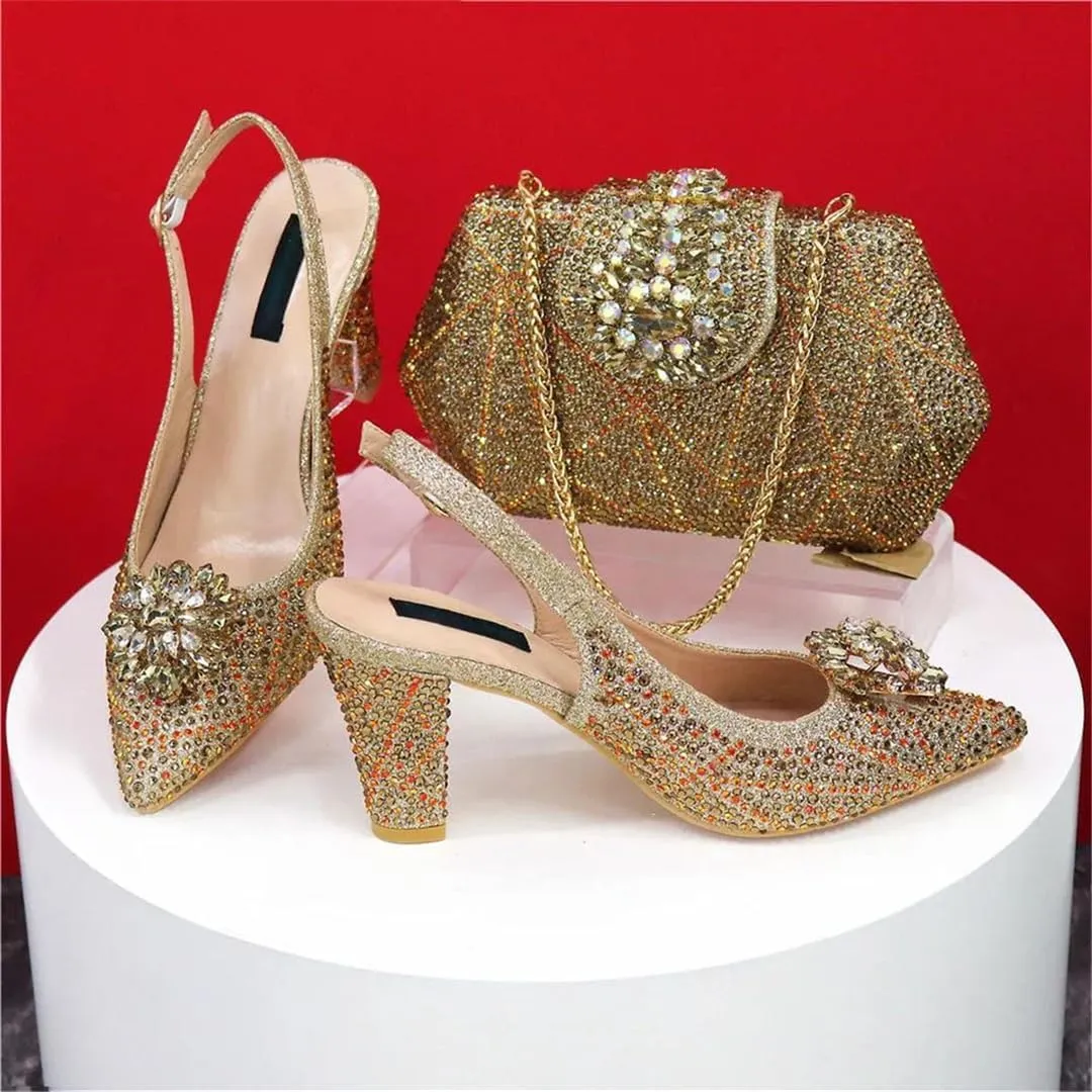 Women's Italian Shoes and Bags Set with Rhinestone Wedding Party Shoes Bridal Designer Luxury Sandals
