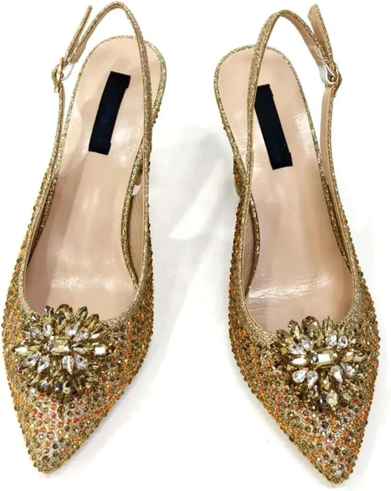 Women's Italian Shoes and Bags Set with Rhinestone Wedding Party Shoes Bridal Designer Luxury Sandals