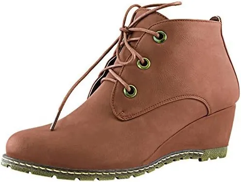 Women's Lace Up Oxford Wedge Booties Bootie Ankle Fashion Round Toe Boots for Women Amanda-01 Tan Pu 9