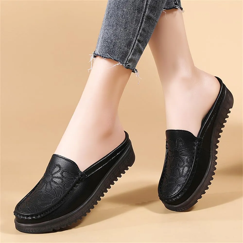 Women's Leather Closed Toe Clogs,Comfort Cutout Arch Support Softsole Slip-On Mules Loafers Slides
