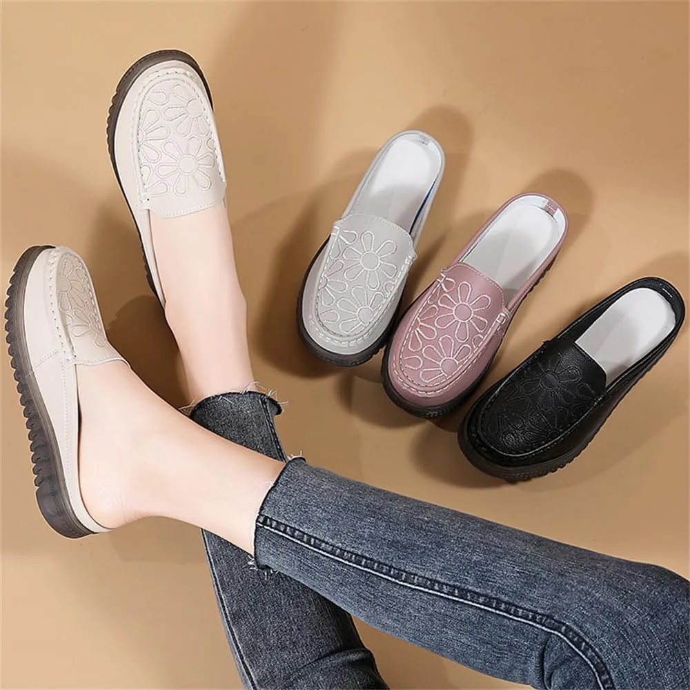 Women's Leather Closed Toe Clogs,Comfort Cutout Arch Support Softsole Slip-On Mules Loafers Slides