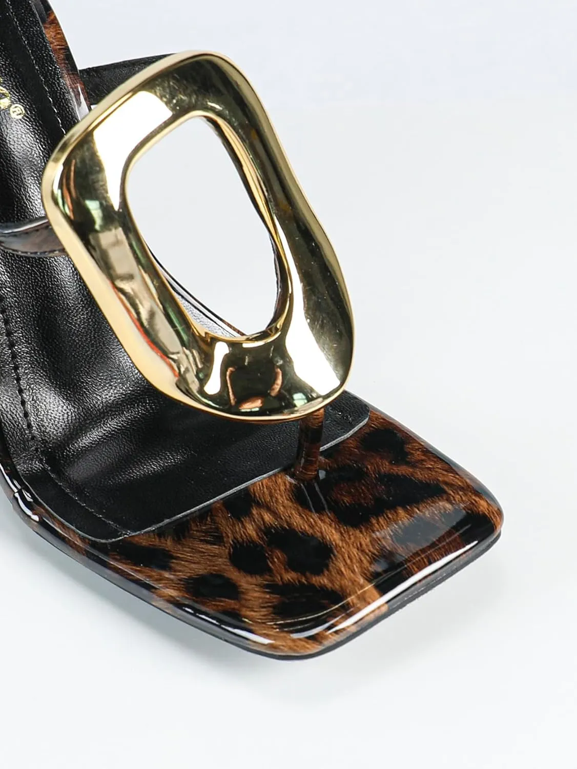 Womens Leather Heel Sandals – Modern Square-Toe with Gold Metallic Heel & Accents for Parties & Formal Events
