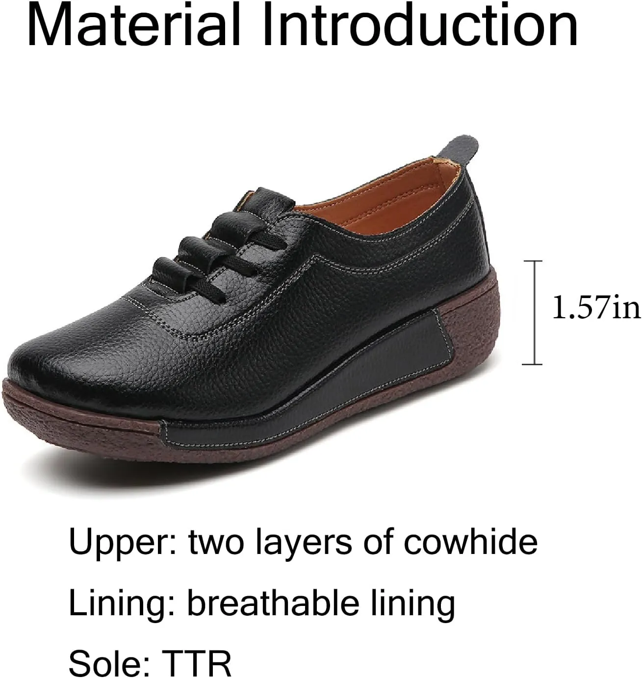 Women's Leather Platform Wedge Rocker Shoes Fashion Round Head Slip-On Thick Heel Walking Loafers Casual Non-Slip Comfort Work Office Dress Shoes