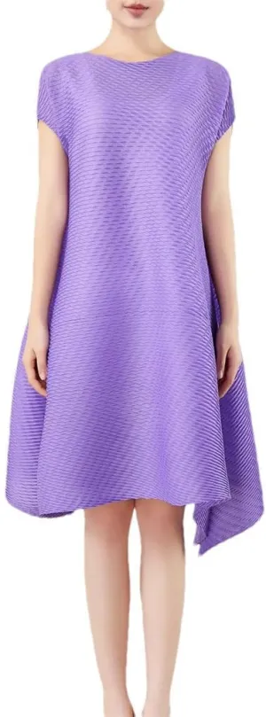 Women's Loose Dress Irregular Stretch Leisure Dress with Empire Waistline Pleated Decoration