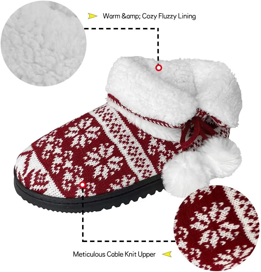 Women's Men's Bootie Slippers Indoor Outdoor Warm House Slippers Memory Foam Fleece Booties Pom Poms Anti-Slip High Top House Booties (Size 4-9.5 US)
