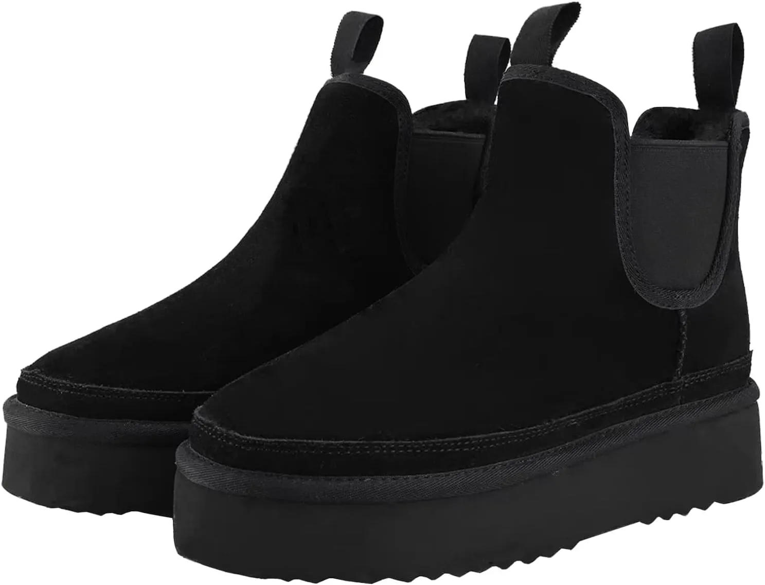 Women's Mini Snow Boots Platform Chelsea Winter Warm Faux Fur Lined Suede Indoor Outdoor Anti-Slip Classic Comfortable Flat Ankle Bootie