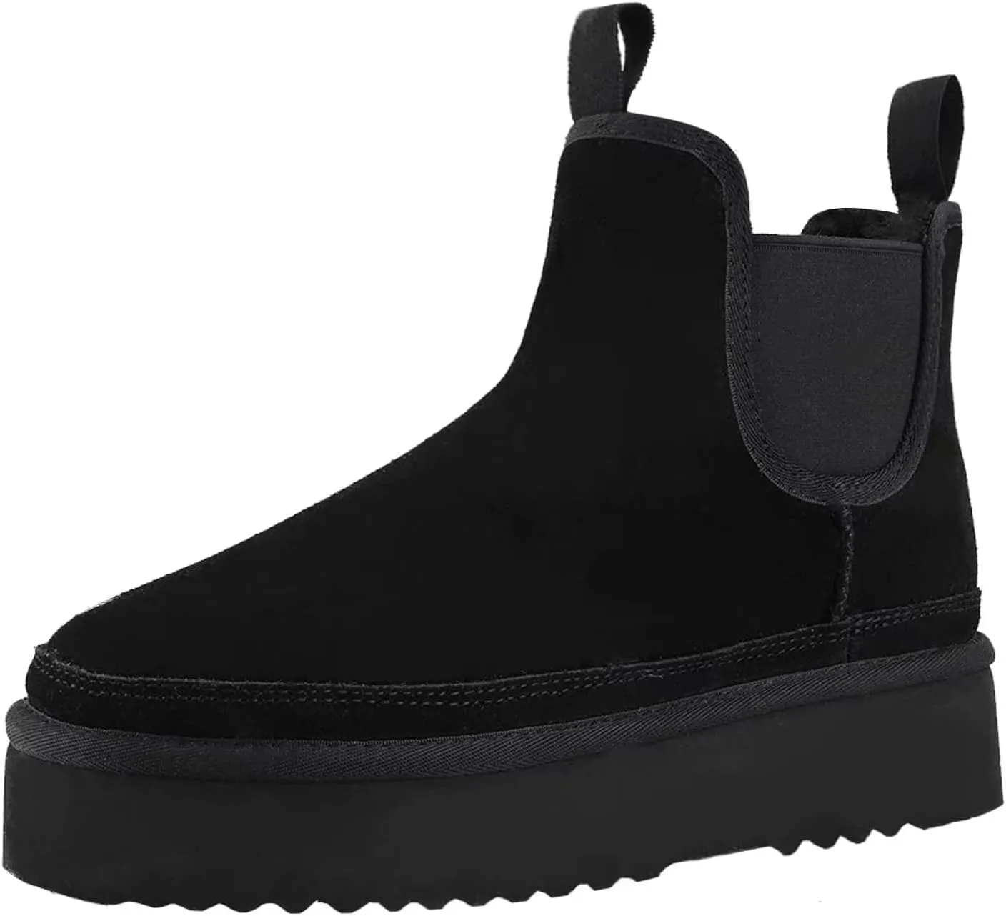 Women's Mini Snow Boots Platform Chelsea Winter Warm Faux Fur Lined Suede Indoor Outdoor Anti-Slip Classic Comfortable Flat Ankle Bootie