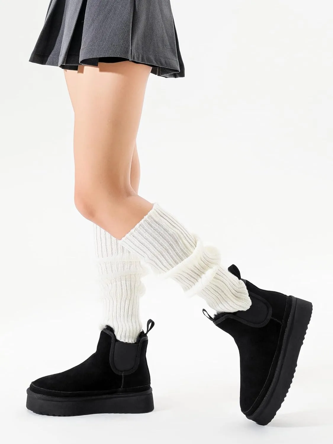 Women's Mini Snow Boots Platform Chelsea Winter Warm Faux Fur Lined Suede Indoor Outdoor Anti-Slip Classic Comfortable Flat Ankle Bootie