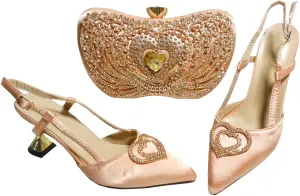 Womens Nigerian Inspired Designer Evening Shoes and Clutch Set Rhinestone Pattern High Heels for Bridal Party