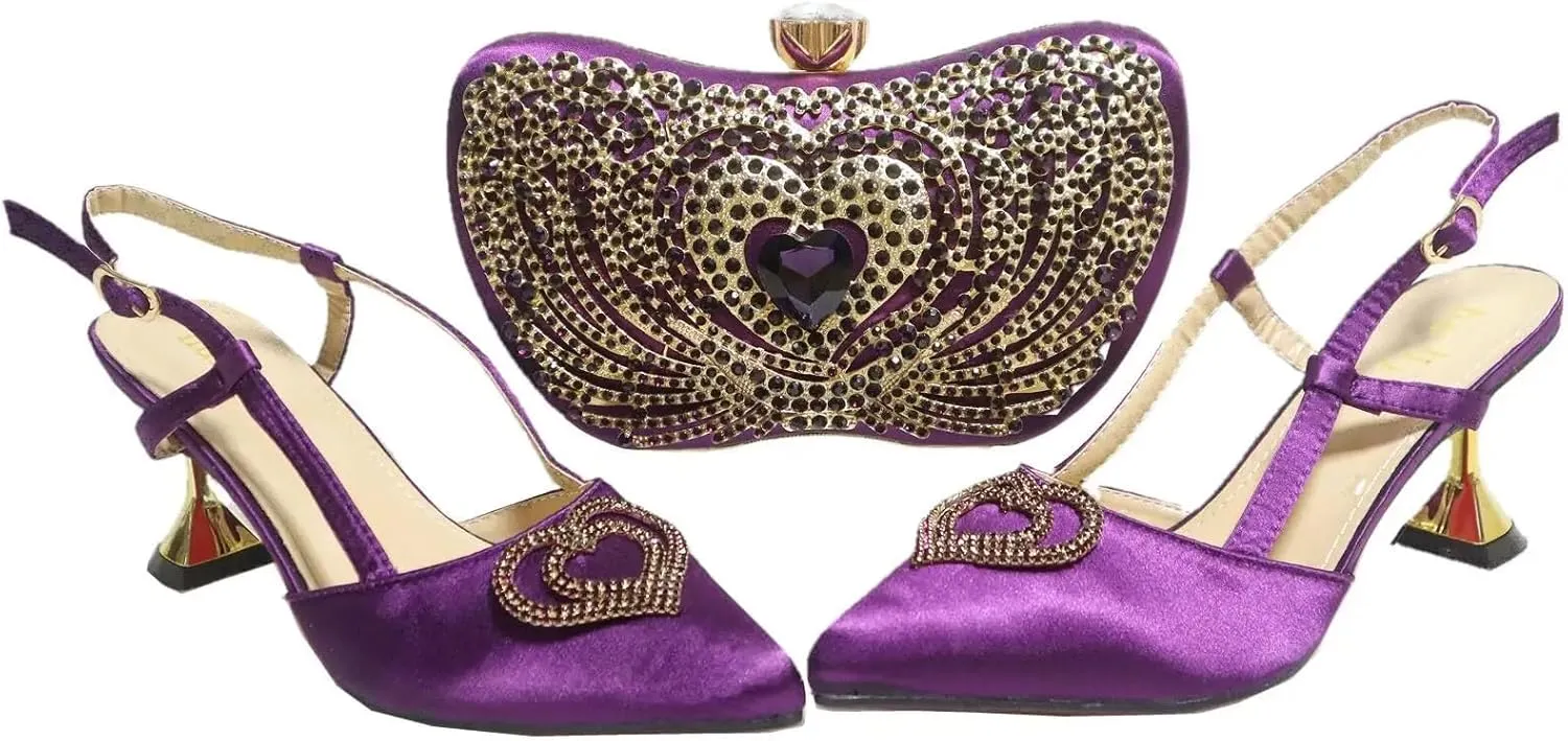 Womens Nigerian Inspired Designer Evening Shoes and Clutch Set Rhinestone Pattern High Heels for Bridal Party