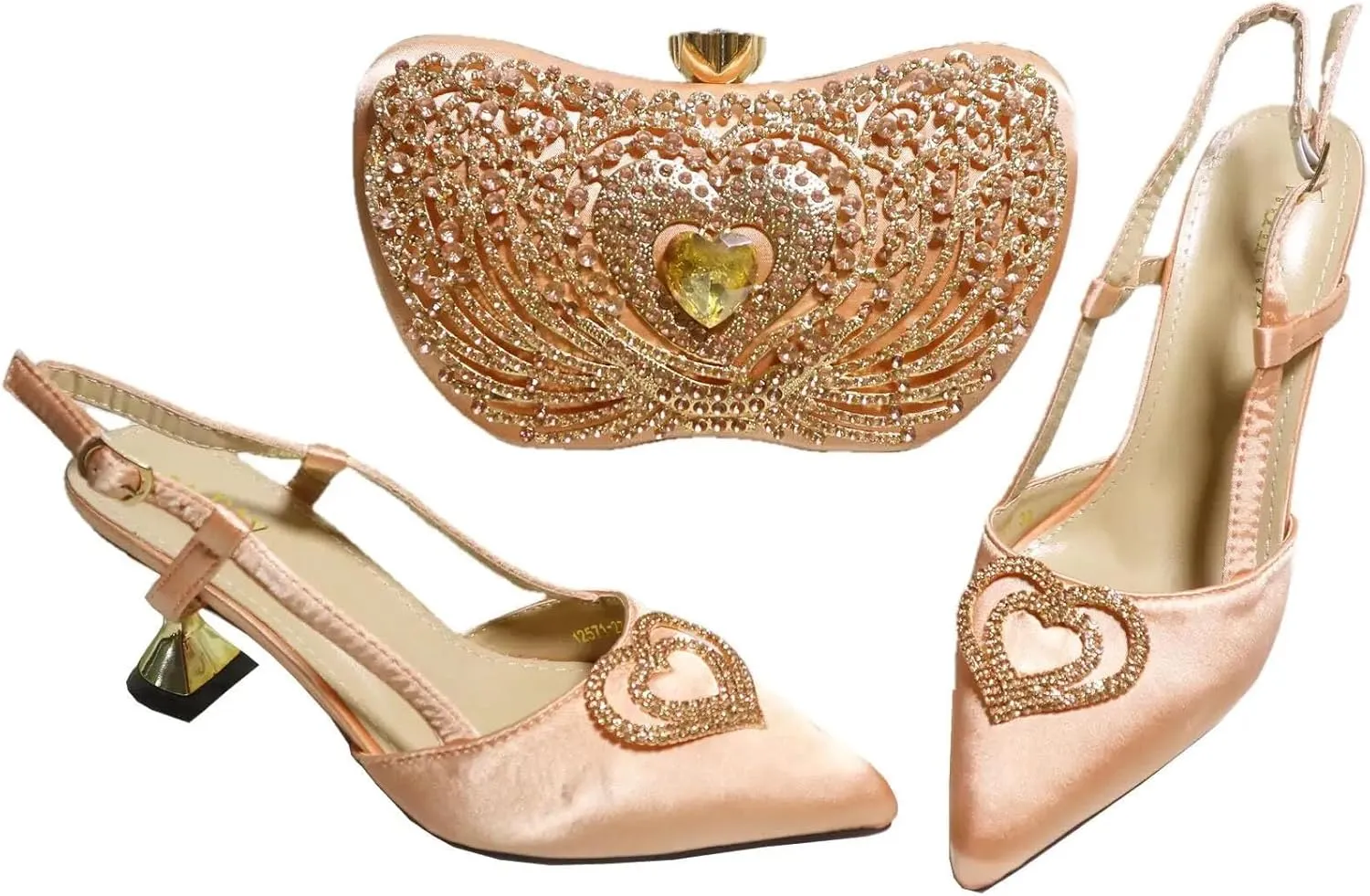 Womens Nigerian Inspired Designer Evening Shoes and Clutch Set Rhinestone Pattern High Heels for Bridal Party